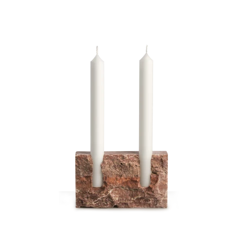 Snug Candle Holder, Red Travertine - Raw