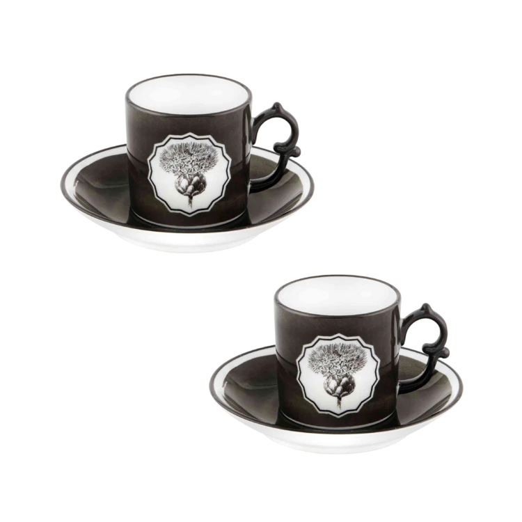 Herbariae Coffee Cup and Saucer Set of 2, Black