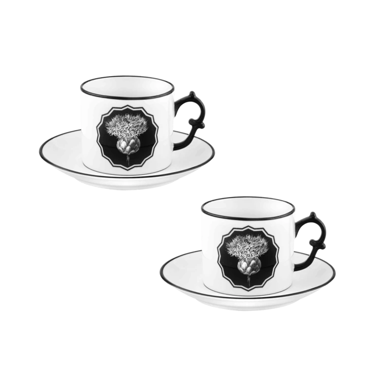 Herbariae Tea Cup and Saucer White, Set of 2