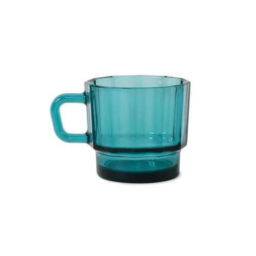 W Glass Coffee Cup, Blue