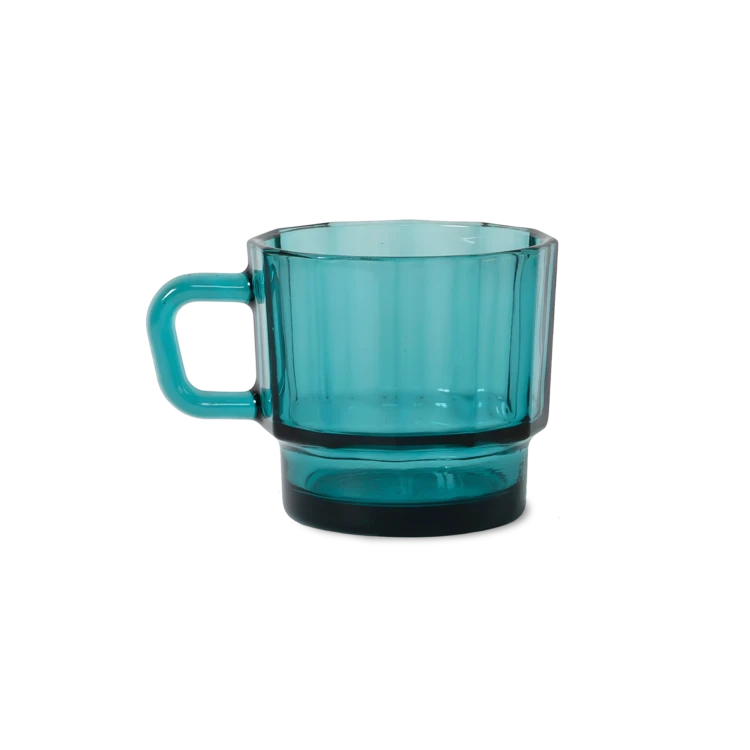 W Glass Coffee Cup, Blue
