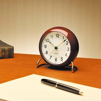 Arne Jacobsen Station Alarm Clock - Burgundy - Gessato Design Store