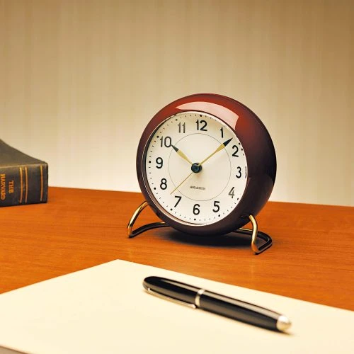 Arne Jacobsen Station Alarm Clock - Burgundy - Gessato Design Store