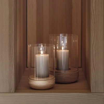 Lanto Hurricane Lamp With Wood Base - Gessato Design Store
