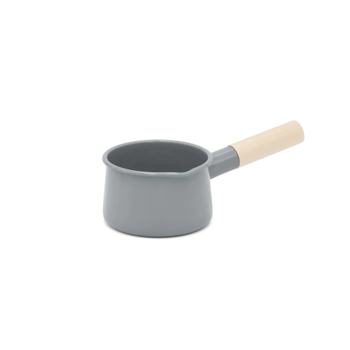 Kaico Enamel Milk Pan with Wooden Handle, Gray - Gessato Design Store