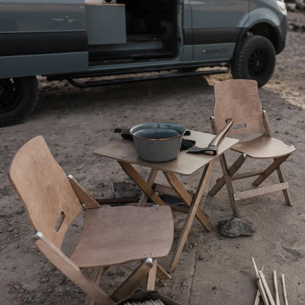 Barebones - Ridgetop Wood Table and Folding Chair Set | Gessato