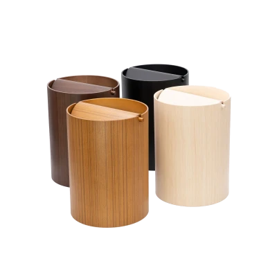 Wood Waste Basket with Lid - Gessato Design Store