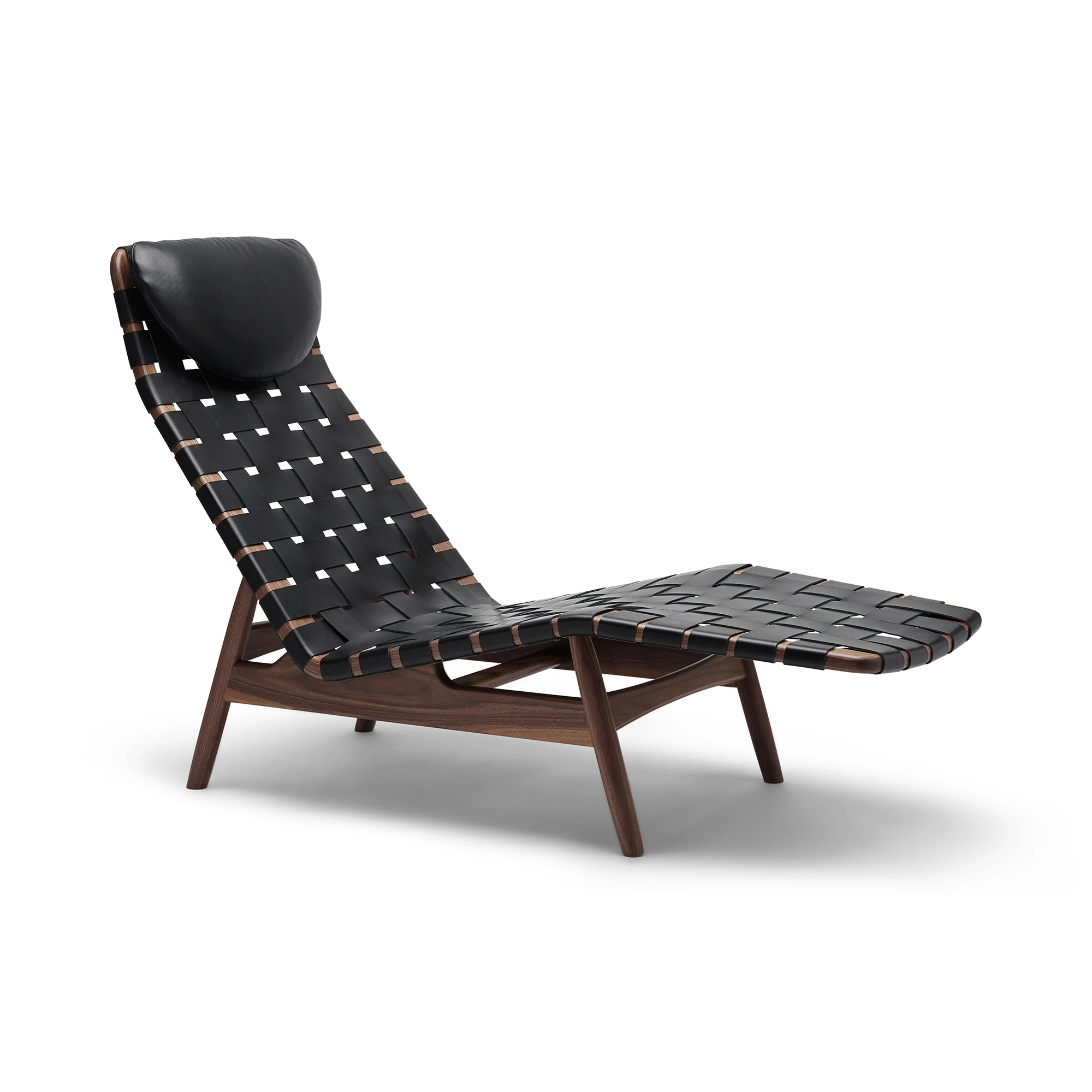  Walnut/black leather, Without side table