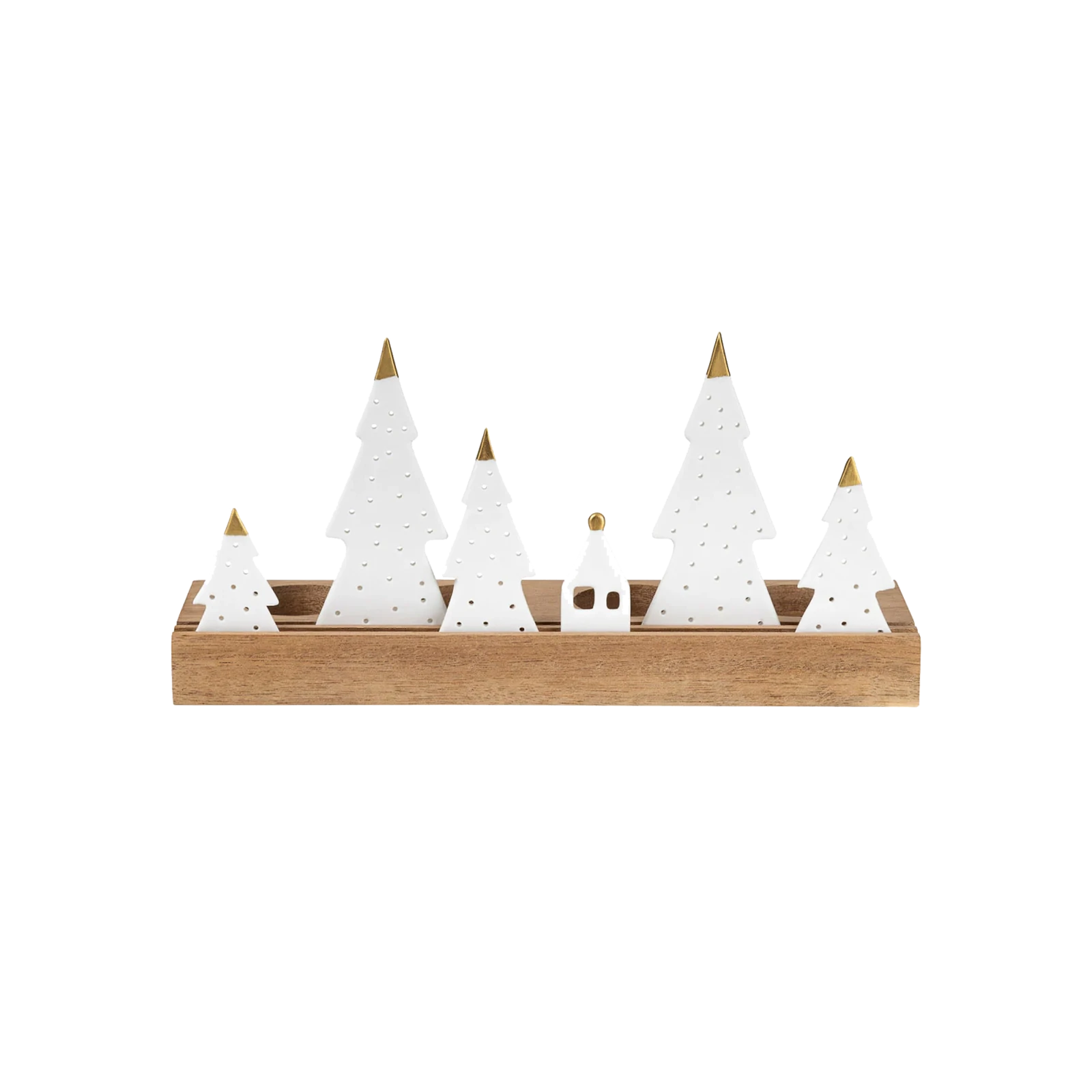 Porcelain & Wood Holiday Fir Tree Tealight Holder Set - Gessato Design Store