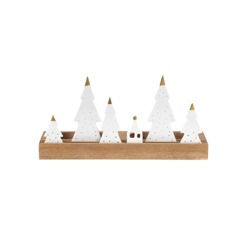 Porcelain & Wood Holiday Fir Tree Tealight Holder Set - Gessato Design Store