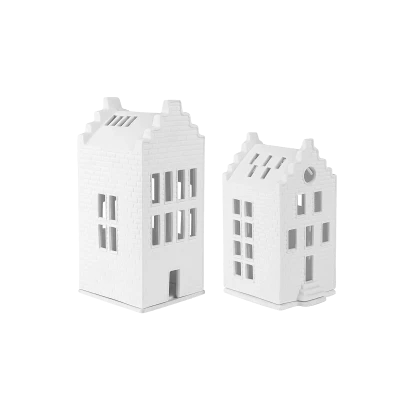 Porcelain Village House Set - Brick Houses with Stepped Gable - 2 Pieces - Gessato Design Store