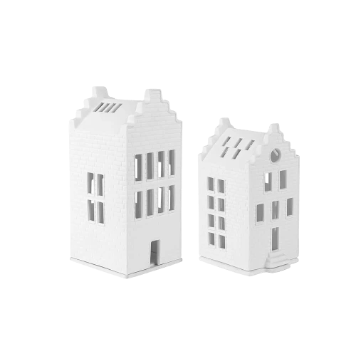Porcelain Village House Set - Brick Houses with Stepped Gable - 2 Pieces - Gessato Design Store