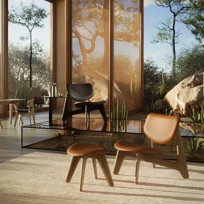 Slab Lounge Chair Black Leather, Black - Gessato Design Store