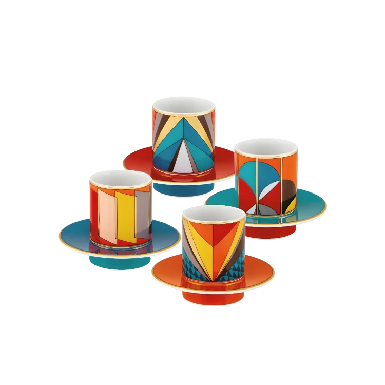 Futurismo Set of 4 Coffee Cups with Saucers