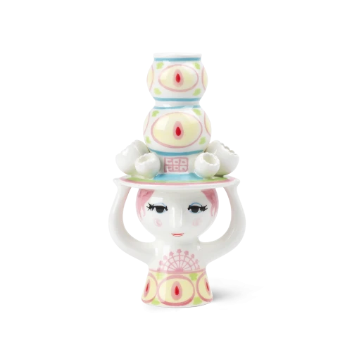 Lady with Hat Candle Holder in Pink/Yellow